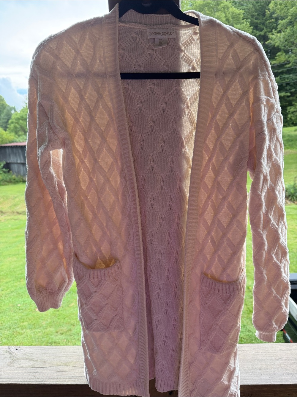 Donna Karan Cream Color Cable-Knit Open Front Cardigan